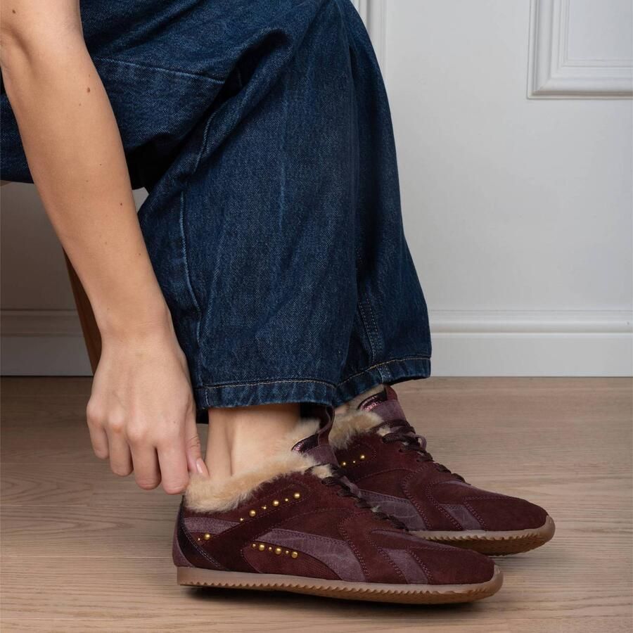 Haboob Tamara suède sneakers met studs bordeaux - Foto 2