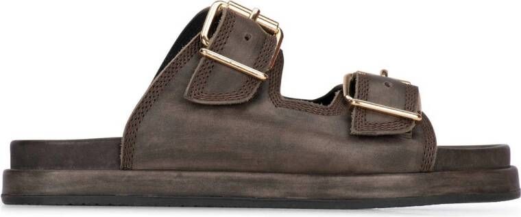 Haboob leren slippers donkerbruin