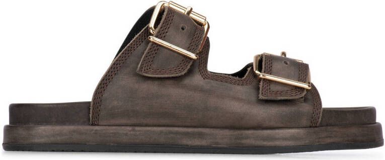 Haboob Bruin Leren Slippers Stijlvolle Details Brown Dames - Foto 2