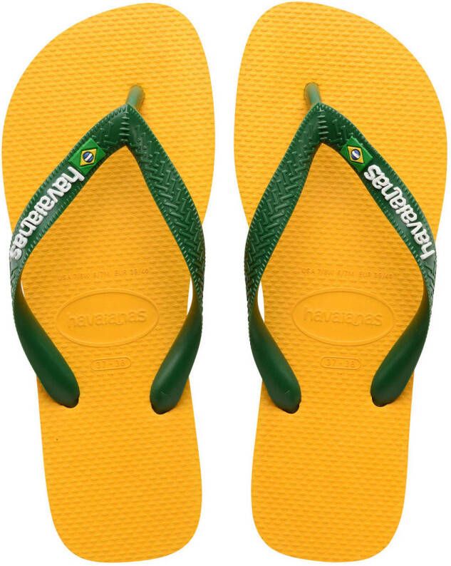Havaianas Brasil Logo teenslippers geel groen Jongens Meisjes Rubber 35 36