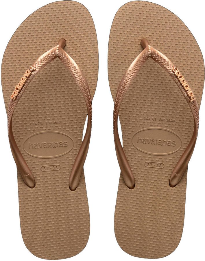 HAVAIANAS Teenslippers Dames Slim Logo Metallic Maat: 35 36 Materiaal: Rubber Kleur: Bruin