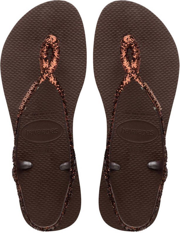 Havaianas Luna Premium II sandalen met glitters donkerbruin