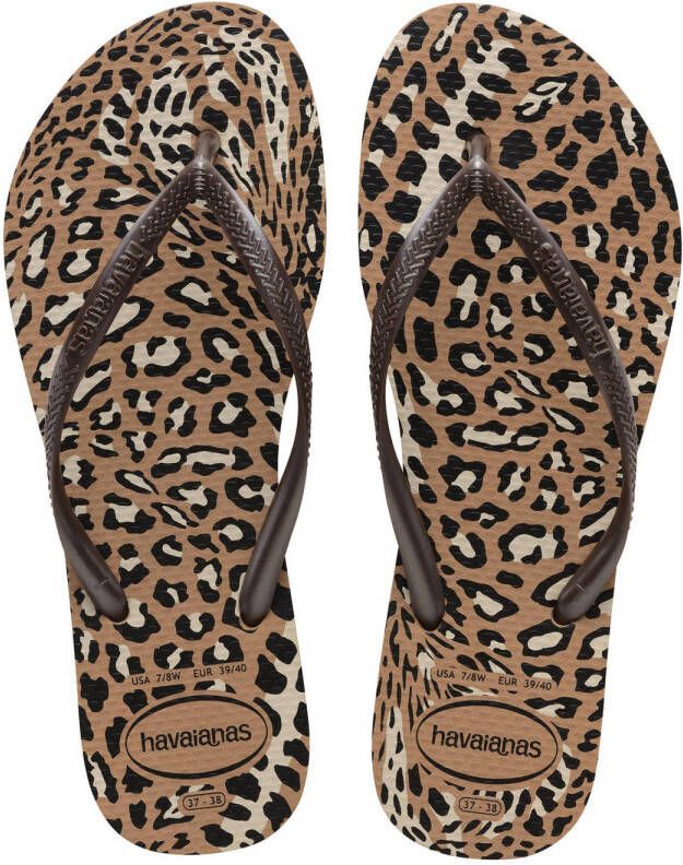 Havaianas Slim Animals teenslippers met panterprint bruin