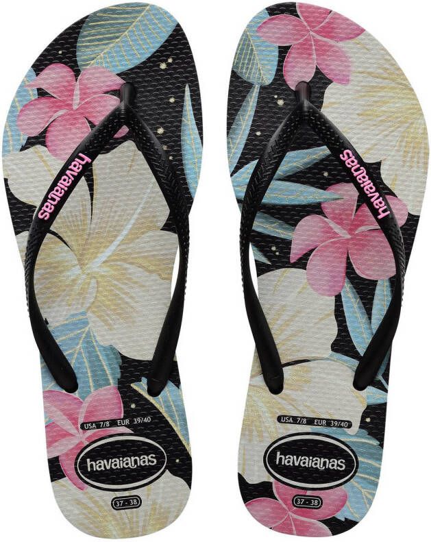 Havaianas Slim Floral teenslippers zwart roze