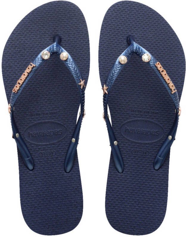 Havaianas Slim Luxury Aqua teenslippers met sierstenen donkerblauw