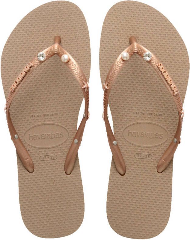 Havaianas Slim Luxury Aqua teenslippers met sierstenen roségoud