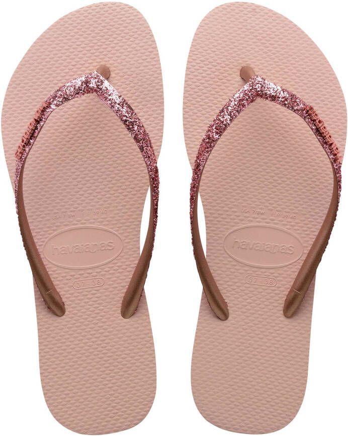 Havaianas Slim teenslippers met glitters roségoud