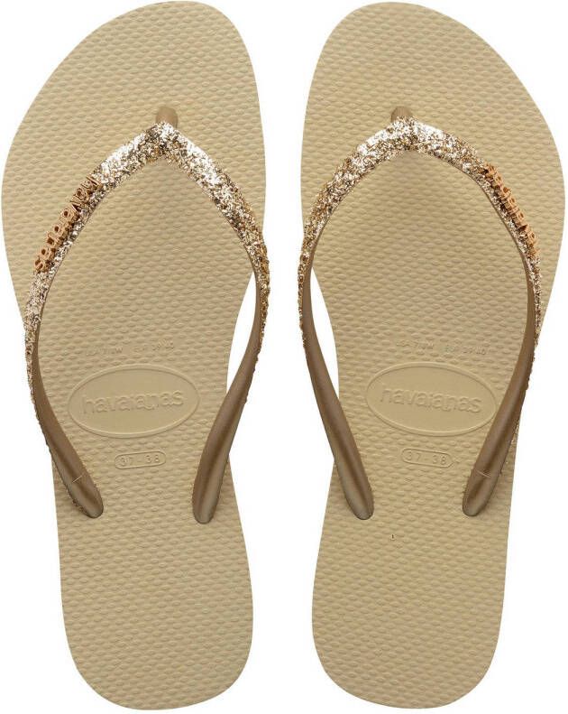 Havaianas Slim Glitter II teenslippers met glitters beige