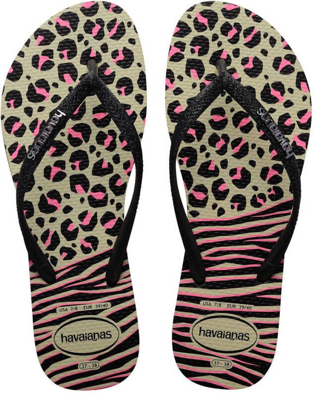 Havaianas teenslippers met panterprint zwart roze