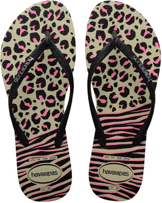 Havaianas teenslippers met panterprint zwart roze