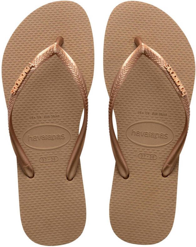 HAVAIANAS Teenslippers Dames Slim Logo Metallic Maat: 35 36 Materiaal: Rubber Kleur: Bruin