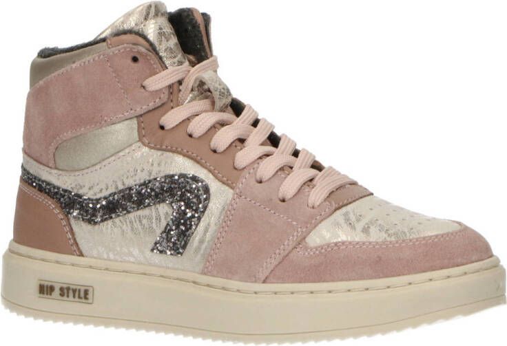 Hip H1665 leren sneakers roze zilver