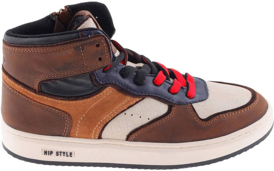 Hip leren sneakers bruin cognac ecru
