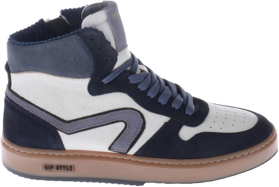 Hip leren sneakers donkerblauw wit
