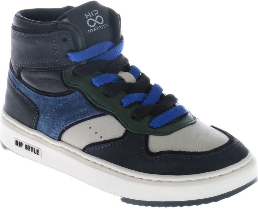 Hip leren sneakers donkerblauw zwart