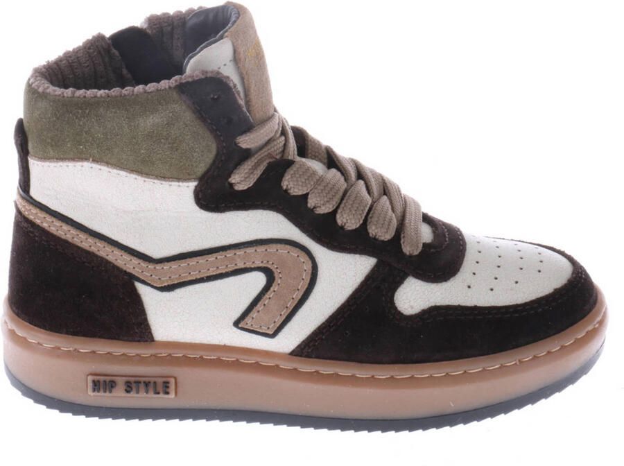 Hip leren sneakers donkerbruin wit