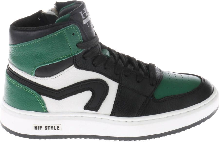 Hip leren sneakers groen zwart wit