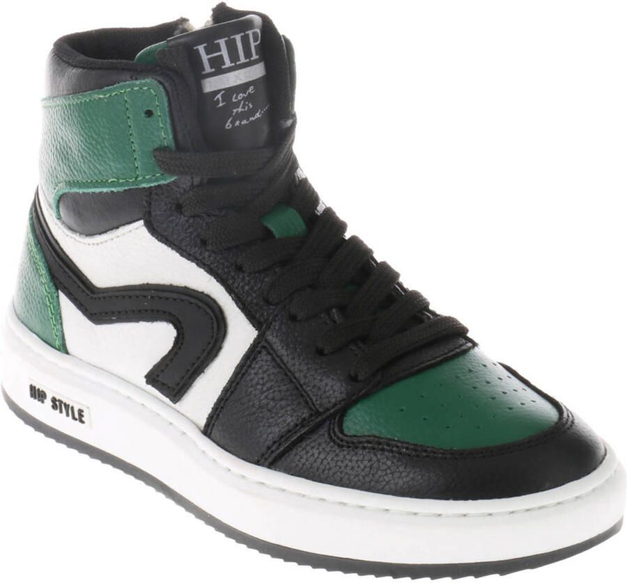 Hip leren sneakers groen zwart wit
