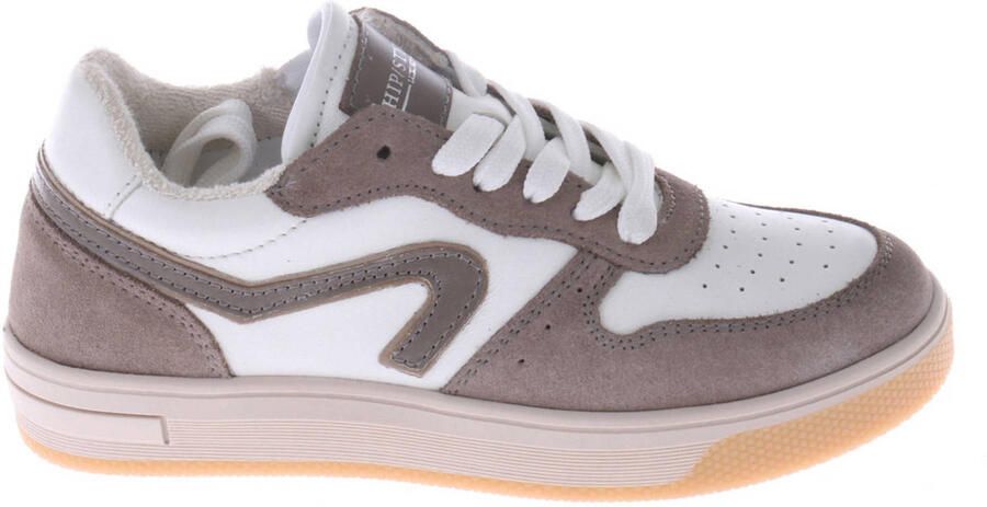 Hip leren sneakers wit taupe