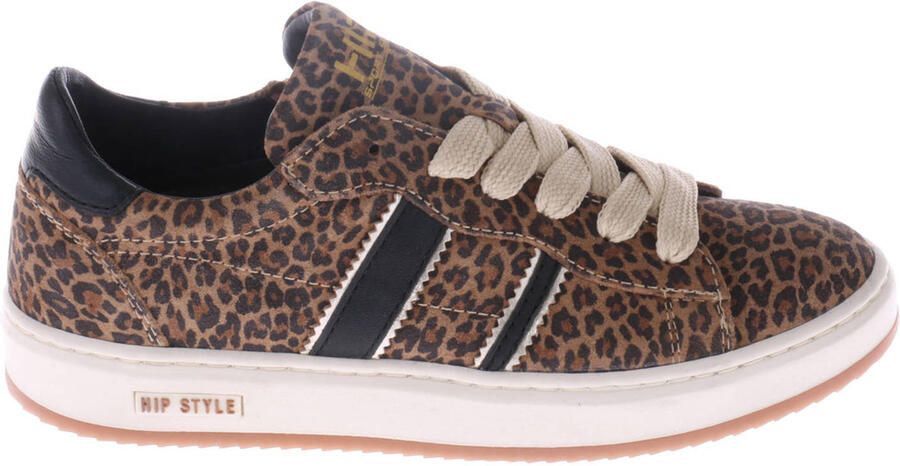 Hip suède sneakers met panterprint cognac zwart