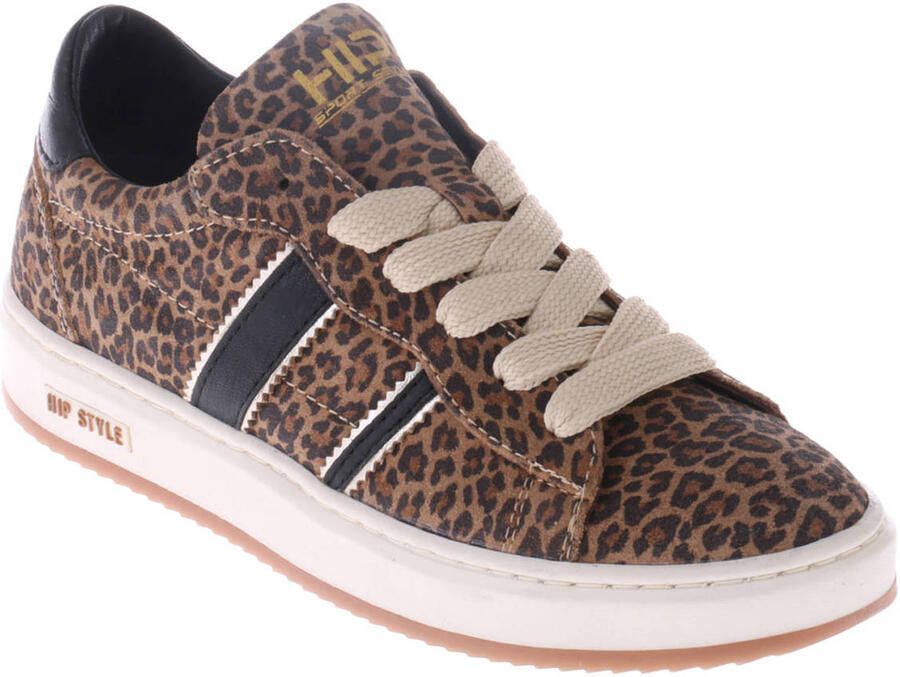 Hip suède sneakers met panterprint cognac zwart