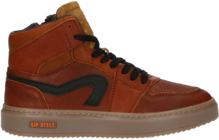 Hip leren sneakers cognac