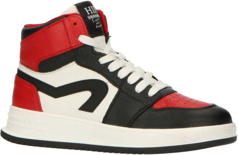 Hip leren sneakers rood wit zwart Jongens Leer Meerkleurig 32