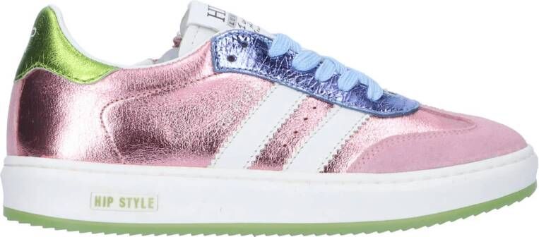 Hip leren sneakers roze metallic