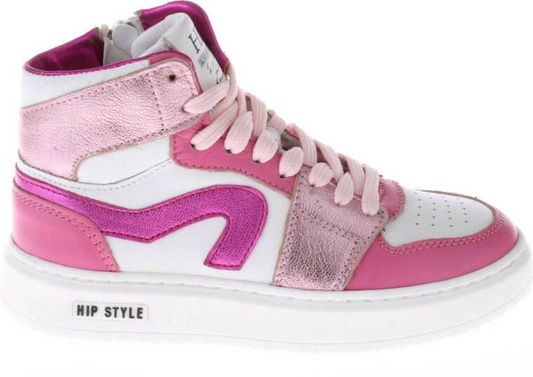 Hip H1665 leren sneakers roze wit Jongens Leer Meerkleurig 40