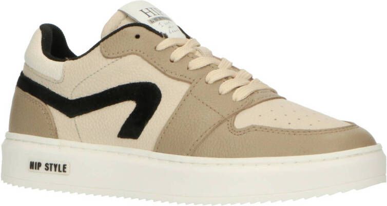 Hip leren sneakers taupe Bruin Jongens Leer Meerkleurig 38