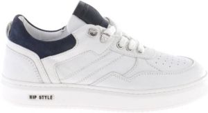 Hip leren sneakers wit donkerblauw