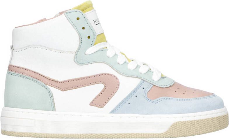 Hip leren sneakers wit roze blauw