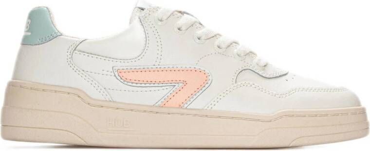 HUB Court leren sneakers wit zalm