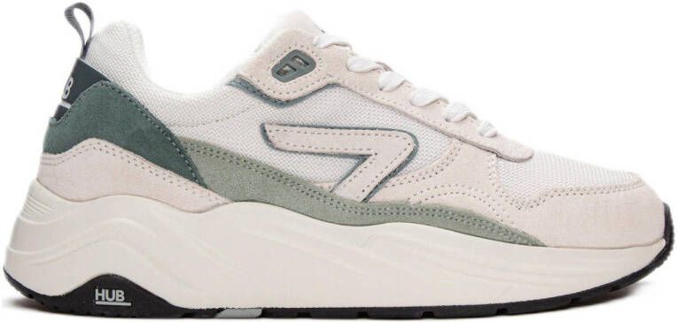 HUB Glide chunky suède sneakers ecru groen - Foto 3