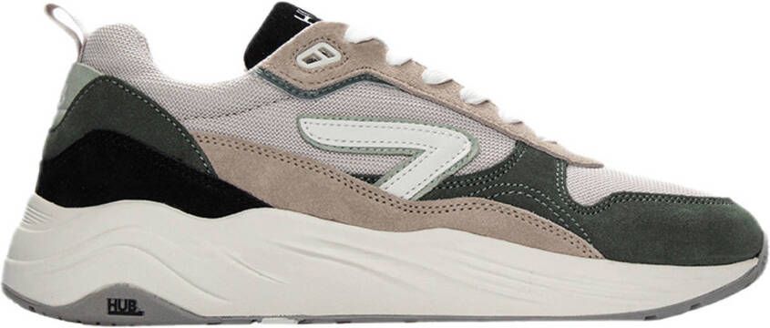 HUB Glide S43 chunky suède sneakers grijsgroen beige