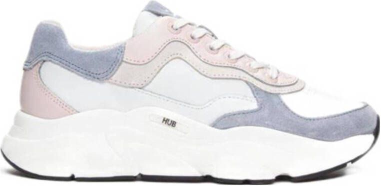 HUB Rock chunky leren sneakers wit roze blauw