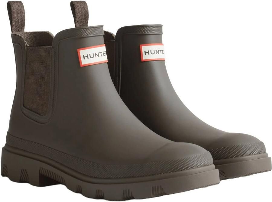 Hunter downpour chelsea rubber regenlaarzen met logo en profielzool bruin - Foto 3