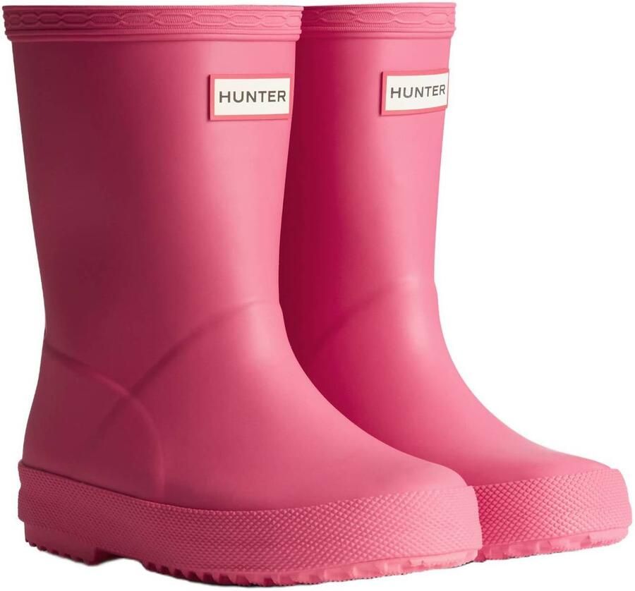 Hunter Original kids first wellington bright pink regenlaarzen met logo roze