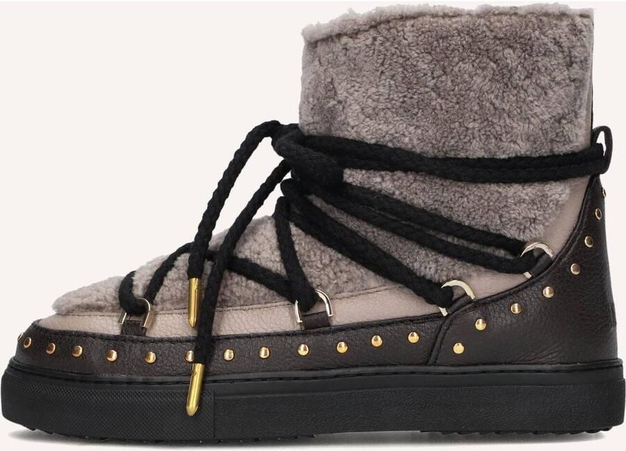 INUIKII Enkellaarsjes Dames Outdoor Snowboots Damesschoenen Leer Curly Rock Zwart combi - Foto 3