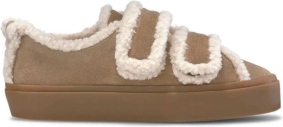 INUIKII Lage Sneakers Dames Shearling Low Velcro Textiel Zand