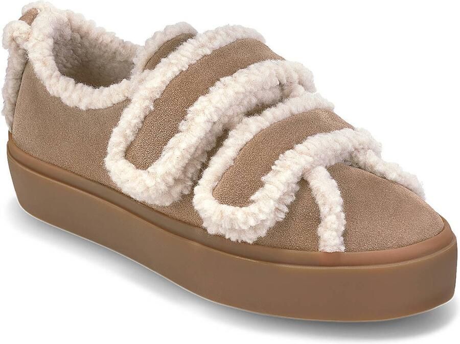 INUIKII Lage Sneakers Dames Shearling Low Velcro Textiel Zand - Foto 7
