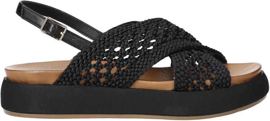 Inuovo leren sandalen met plateauzool en gevlochten zwart