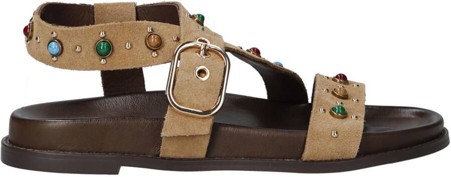 Inuovo suède sandalen met sierstenen en studs beige