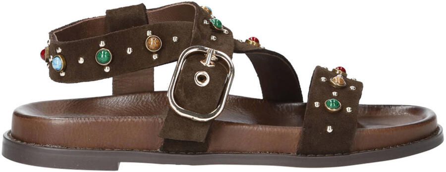 Inuovo suède sandalen met sierstenen en studs bruin