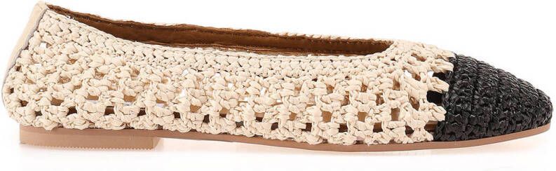 Inuovo raffia ballerina's beige zwart
