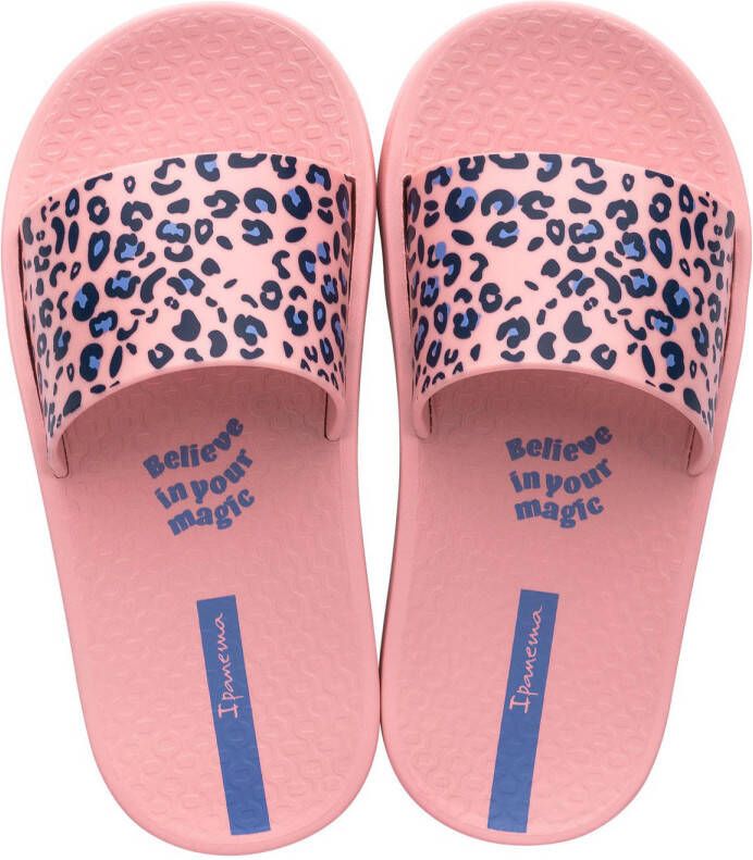 Ipanema Urban Slide badslippers met panterprint roze blauw