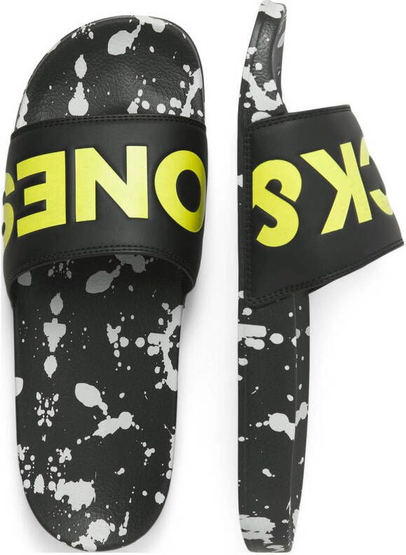 JACK & JONES JFWHyde Splatter badslippers antraciet geel