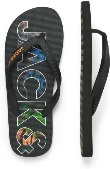 Jack & jones Teenslippers met labelapplicatie model 'LOGO PALM PRINT'