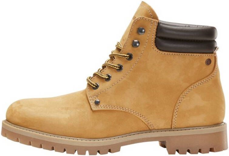 JACK & JONES JFWSTOKE leren veterboots geel bruin