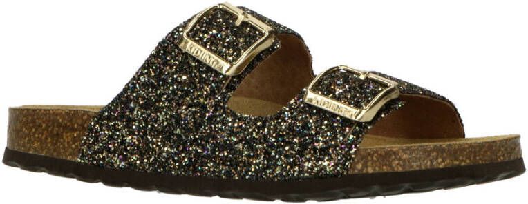 Kipling Madonna4 slippers met glitters zwart goud